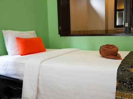 Decorative single bed in the resort