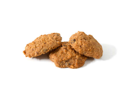 Pile of oatmeal cookies isolated on white background. Top view.の写真素材