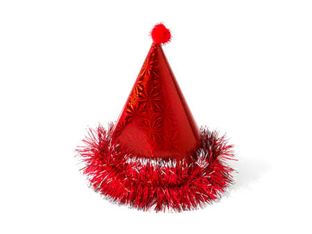 Red New Year hat isolated on white backgroundの写真素材