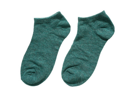 A pair of basic ankle green socks or short green socks isolated on white backgroundの写真素材