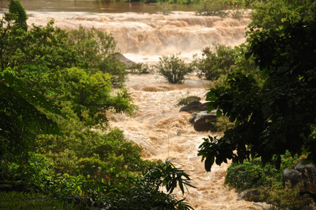 Poy Waterfall in rainy season, Thailandの写真素材