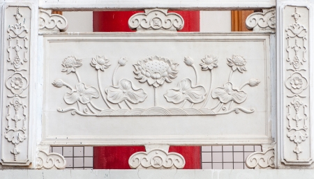 Carved handrail in Chinese temple at Thailand