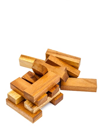 Wooden toy blocks isolated on white backgroundの写真素材