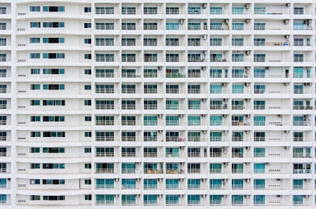 Pattern of hotel room balconies in modern buildingの写真素材