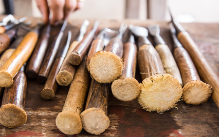 Set of vintage chisels for carving in Thailand の写真素材