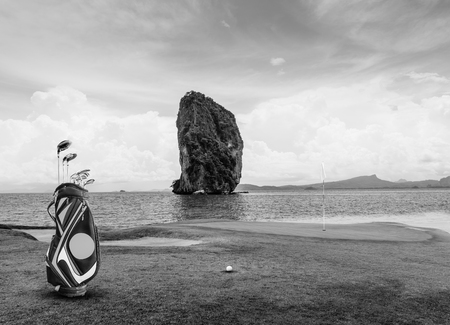 golf ball on greenの写真素材
