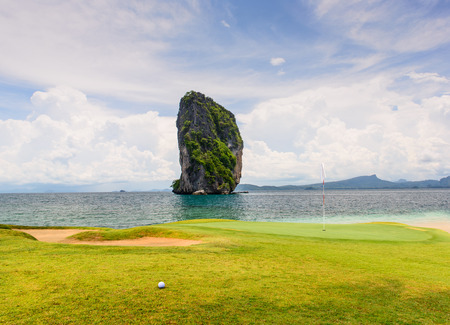 golf ball on greenの写真素材