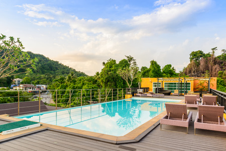 Swimming pool of luxury hotel,Thailand.のeditorial素材