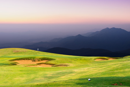 golf ball on greenの写真素材