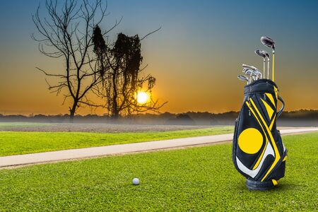 golf equipment on green .の写真素材
