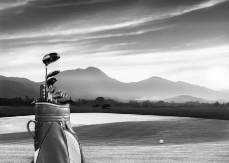 golf equipment and golf ball on green .の写真素材