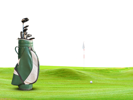 golf equipment and golf ball on green . isolated.の写真素材