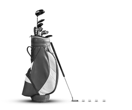 Golf equipment golf ball and golf bag isolated.の写真素材