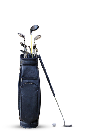 Golf equipment golf ball and golf bag isolated.の写真素材