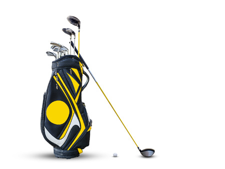 Golf equipment golf ball and golf bag isolated.の写真素材