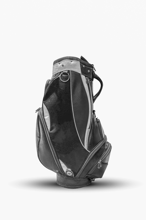 Golf bag isolated on white background. black and white.の写真素材