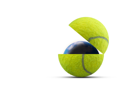 Single tennis ball isolated on white background with space for text .Tennis World concept.の写真素材