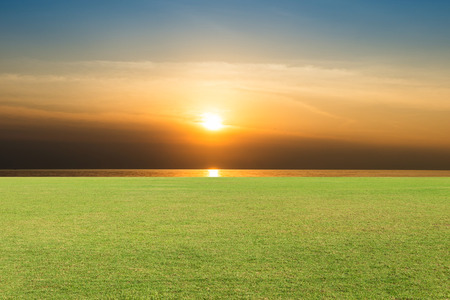 Green Grass, Soccer field ,Fairway Golf Course Sunset as backgroundの写真素材