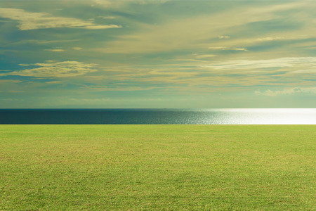 Green Grass, Soccer field ,Fairway Golf Course Sunset as background