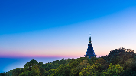 Landscape of pagoda on the top of Inthanon mountain and Evergreen forest location at Doi Inthanon National Park Chiang Mai Thailand 2-2015.のeditorial素材