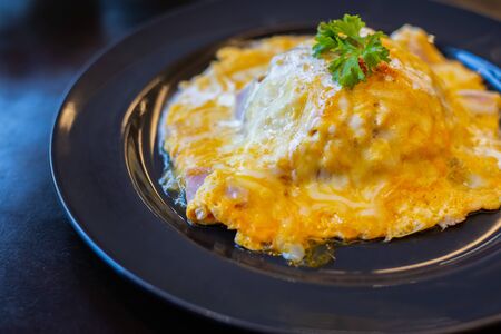 Omelet with cheese and ham.の写真素材