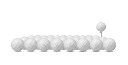 Many golf balls isolated on white background.の写真素材