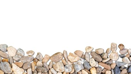 Small stones isolated on white background with space for your design.の写真素材