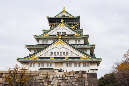 Osaka Castle with the Cloudy Sky, Winter Season, Osaka, Japanのeditorial素材