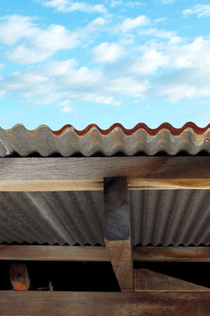 A rusty corrugated roof  iron metal textureの写真素材