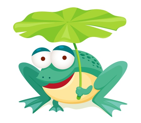 green frog holding leaf isolated on whiteのイラスト素材