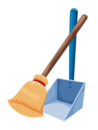 Broom and dustpan isolated on whiteのイラスト素材