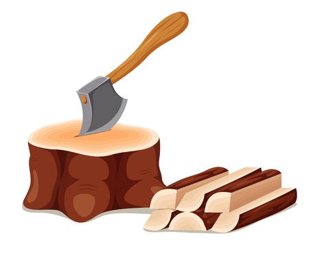 Axe set in chopping blockのイラスト素材