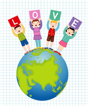 illustration of kids holding text loveのイラスト素材