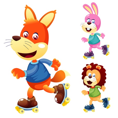Illustration of cute animals on roller Skateのイラスト素材