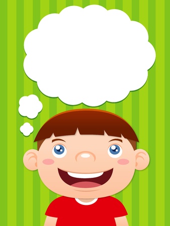 Cartoon boy thinking with white bubble for textのイラスト素材