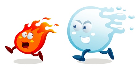 illustration of cartoon fire and water runningのイラスト素材