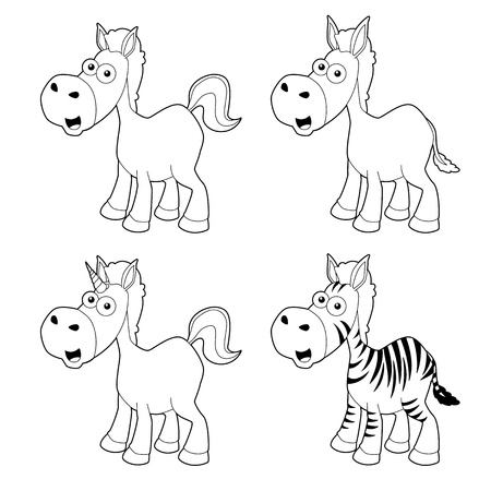 illustration of Cartoon horse outline set Vectorのイラスト素材