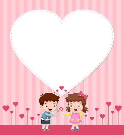 illustration of boy and girl with blank heartのイラスト素材