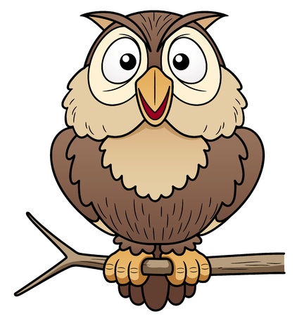 illustration of Cartoon owl sitting on tree branchのイラスト素材