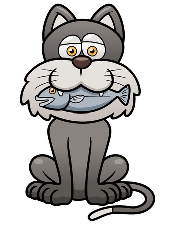 Vector illustration of cat holding a fish in its mouthのイラスト素材