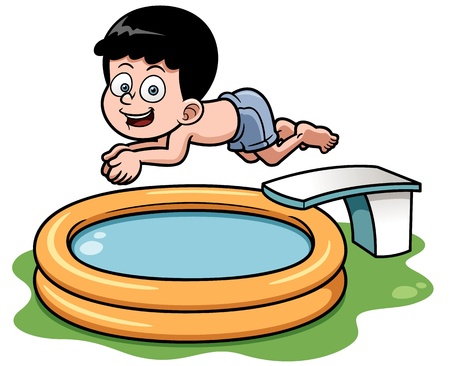 illustration of Cartoon boy diving in poolのイラスト素材