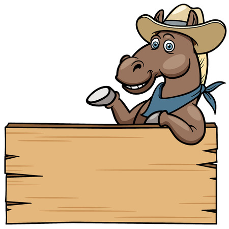 Cartoon Horse with wooden signのイラスト素材