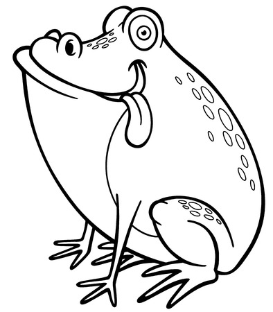 Vector illustration of Cartoon green frog - Coloring bookのイラスト素材