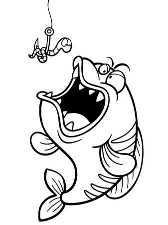 Vector illustration of fish with Fishing Hook - Coloring bookのイラスト素材