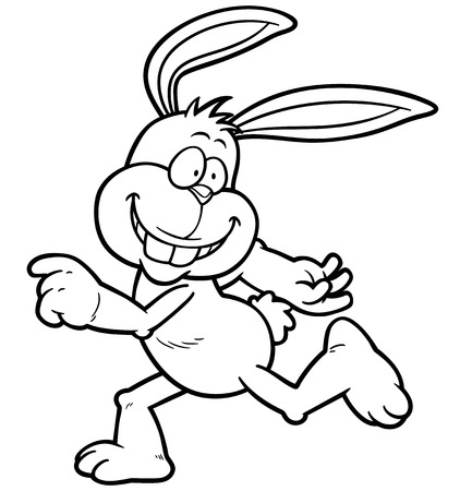 Vector illustration of Cartoon rabbit running - Coloring bookのイラスト素材