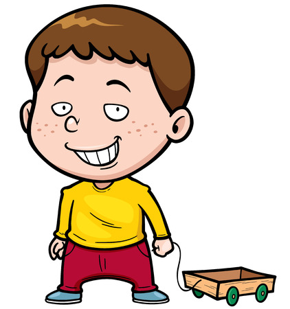 Vector illustration of Cartoon boy with Wood trolleyのイラスト素材