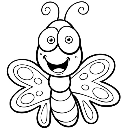 Vector Illustration of Butterfly cartoon - Coloring bookのイラスト素材