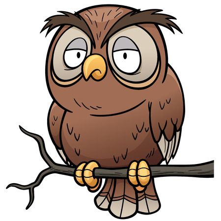 Vector illustration of Cartoon owl sitting on tree branchのイラスト素材