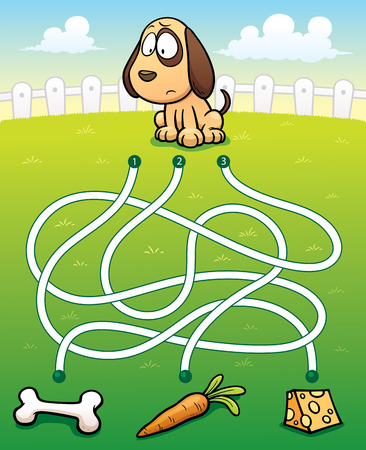 Vector Illustration of Education Maze Game Dog with foodのイラスト素材