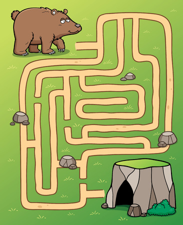 Vector Illustration of Education Maze Game bear to caveのイラスト素材